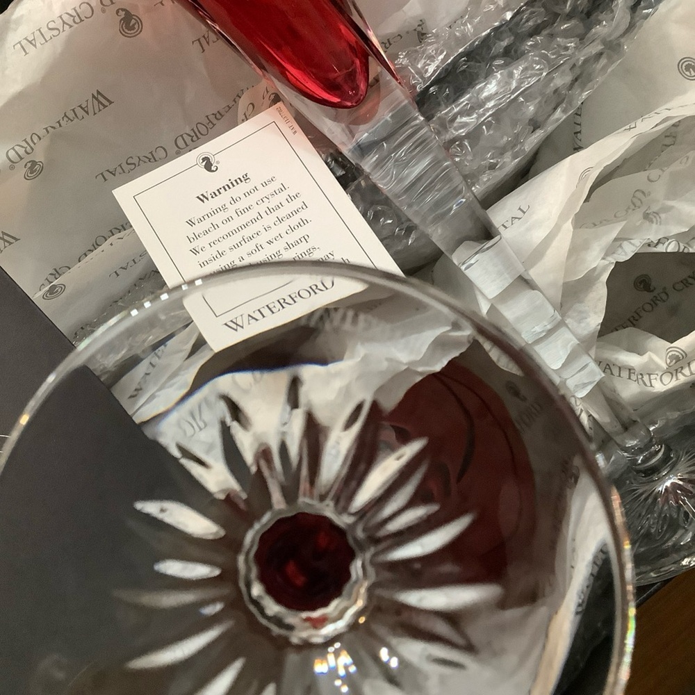 Pair of Waterford Crimson Ruby Red Champagne Flutes 11 w/Cut Heart Love Romance - Picture 11 of 13
